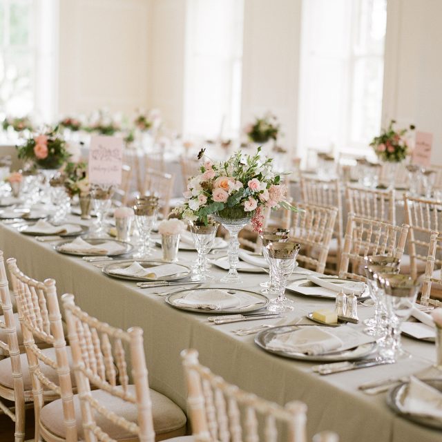 Photo of the wedding breakfast at Boconnoc House in Cornwall during Sarah and Mark's wedding. This wedding was planned by Cornwall wedding planner Jenny Wren