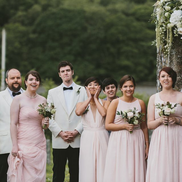 Bridal party at a wedding at Fowey Hall Hotel, Cornwall. Peter and Lorraine planned this wedding with Jenny Wren Wedding Planner in Cornwall.
