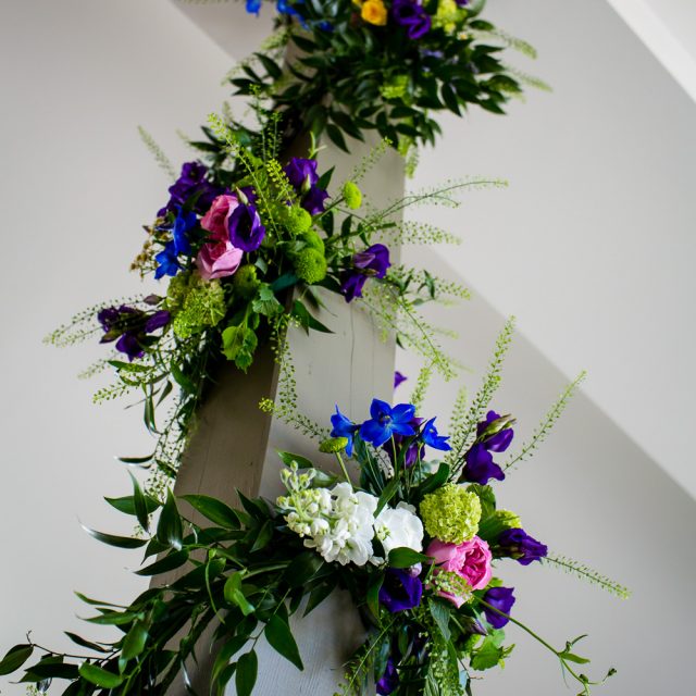 Picture of the flowers and decorations at Peter and Lorraine's wedding in Cornwall. This wedding was curated by Jenny Wren, Wedding Planner in Cornwall