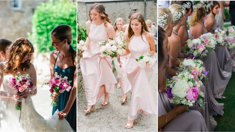 Bridesmaids in their dresses at a wedding in Cornwall