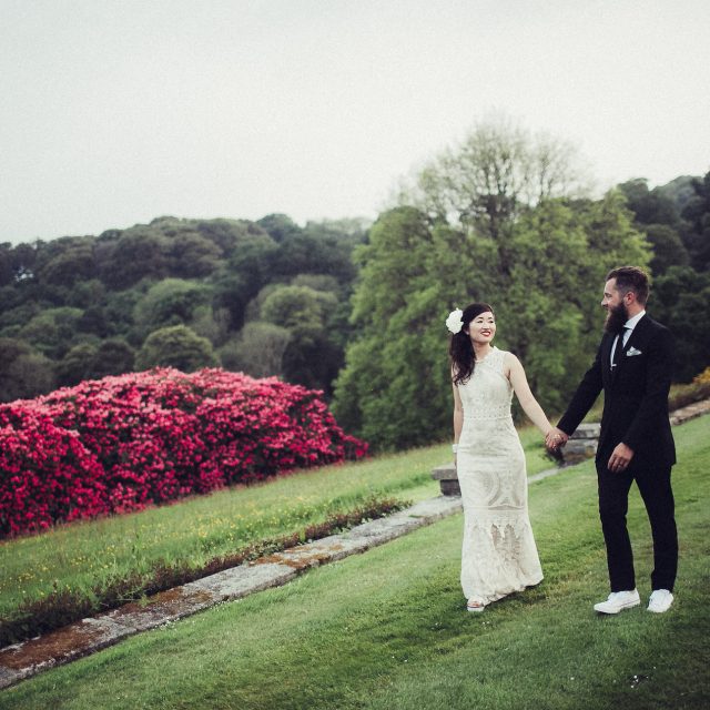 Ariko and Jamie during their wedding at Boconnoc House, Cornwall. This picture was taken during a wedding planned by Jenny Wren, Wedding Planner in Cornwall.