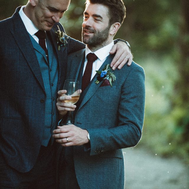 Picture of Matt and Dan together during their wedding at Enys House in Cornwall. This wedding was planned by Jenny Wren, wedding  and event planner in Cornwall