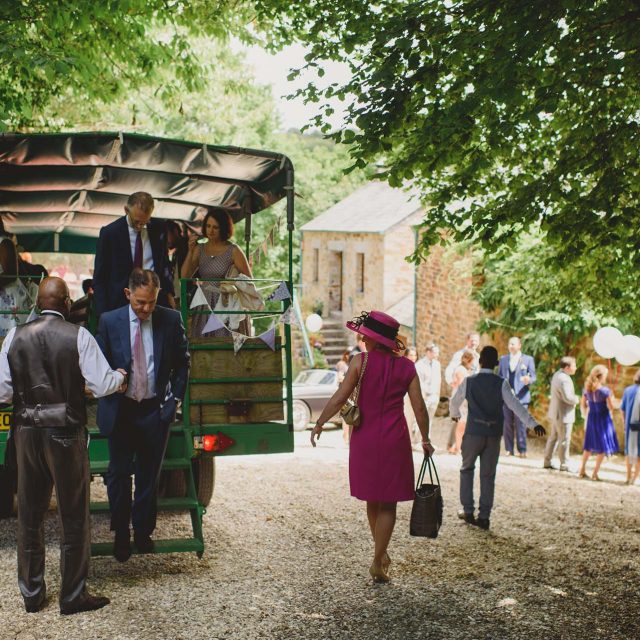 Guests arriving at a private home wedding in Cornwall