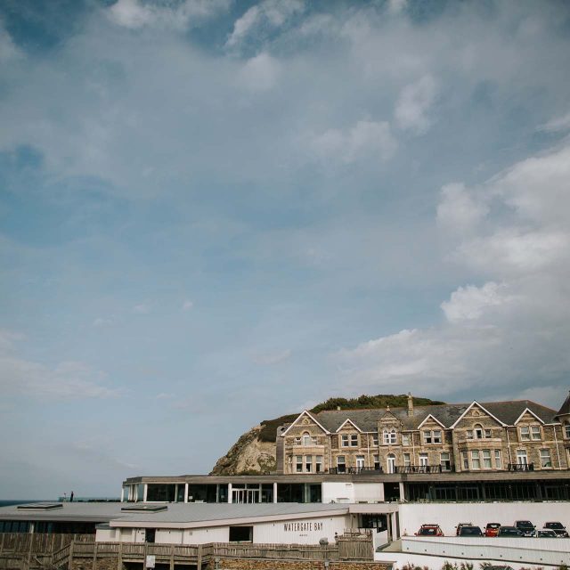 Scenic shot of the Watergate Bay Hotel, Cornwall.