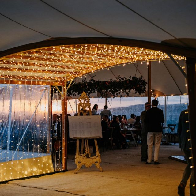 Lights inside a gazebo at a Cornwall wedding planned by Jenny Wren